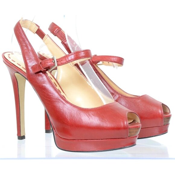 Enzo Angiolini Retro Womens 7.5 Leather Peep-Toe Platform Pump 5” Stiletto Heel - Picture 4 of 6